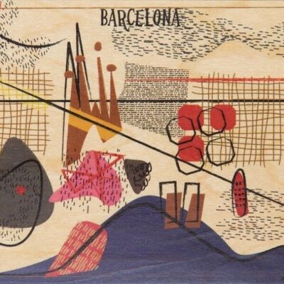 Postkarte aus Holz - Paintown Barcelona