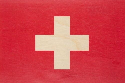 Carte postale en bois - flags Suisse