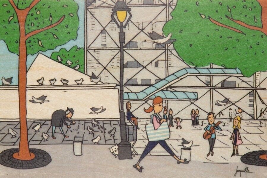 Wooden postcard - paris illustrated beaubourg