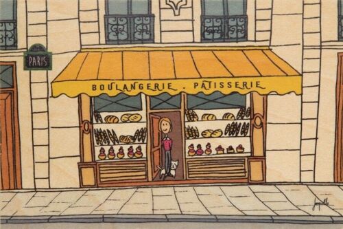 Carte postale en bois - paris illustré boulangerie