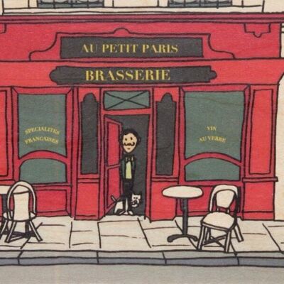 Hölzerne Postkarte - illustrierte Brasserie Paris