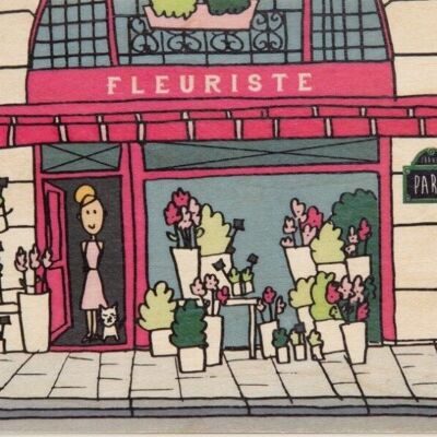 Carte postale en bois - paris illustré fleuriste