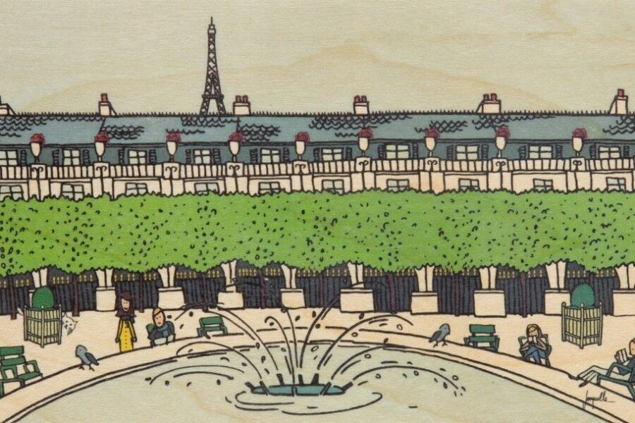 Wooden postcard - paris illustrated royal palace