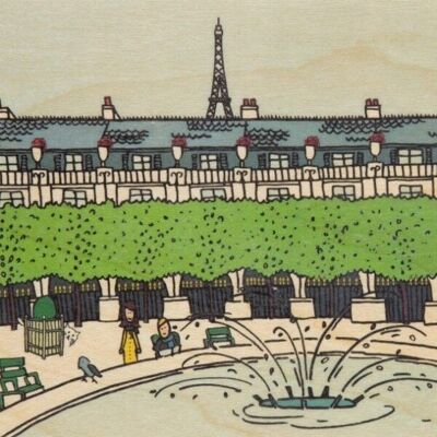 Postal de madera - palacio real ilustrado de París