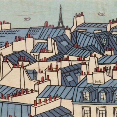 Holzpostkarte - illustrierte Dächer von Paris bis