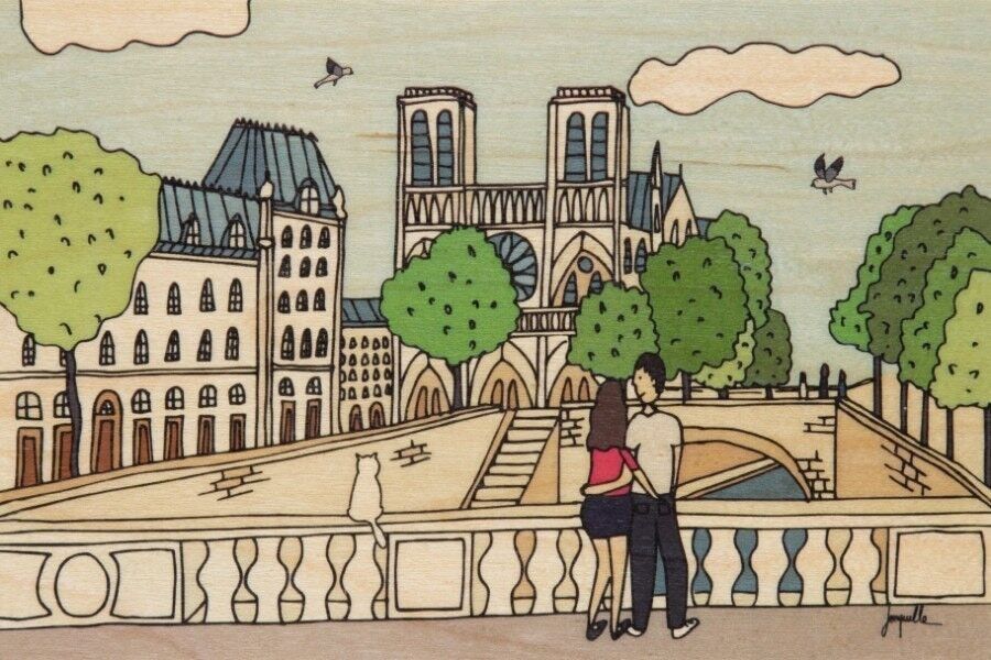 Wooden postcard - paris illustrated notre-dame