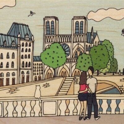 Hölzerne Postkarte - Notre-Dame in Paris illustriert