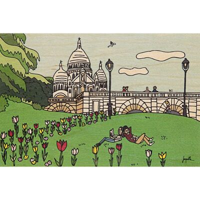 Postal de madera - paris ilustrado sacre-coeur