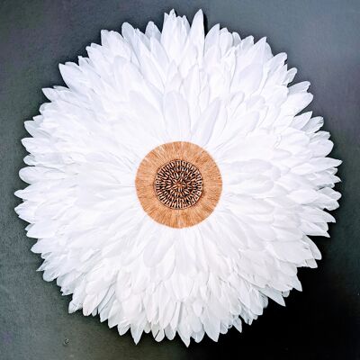 Juju hat blanc plumes et coquillages or - 70 cm