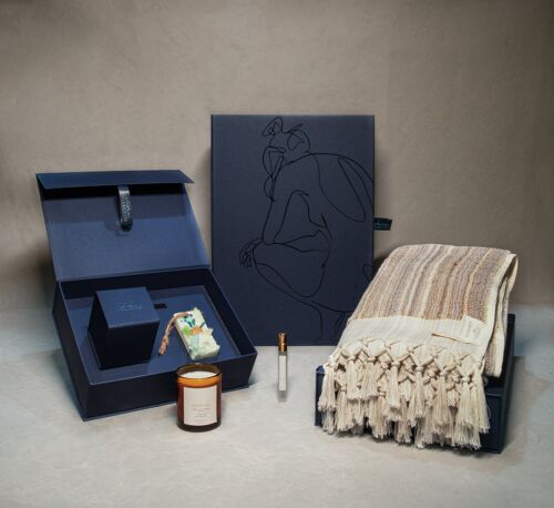 The Earthy Bath Gift Hamper- Brown Towel, Candle, Fragrance Bar & Towel Perfume