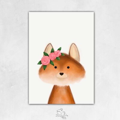 Le renard avec couronne de fleurs