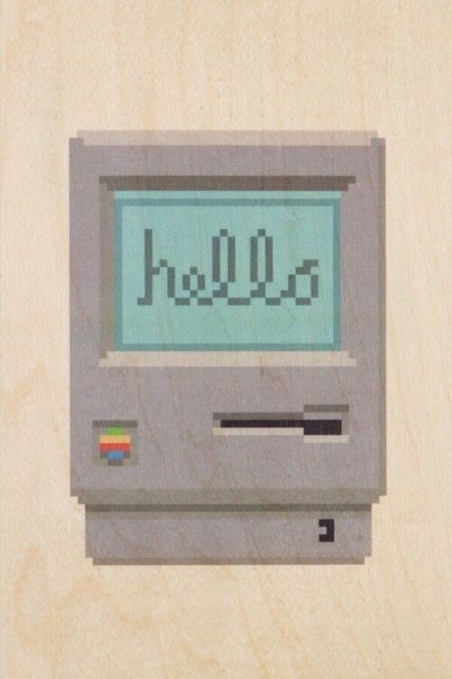 Carte postale en bois - hello 80's mac bis