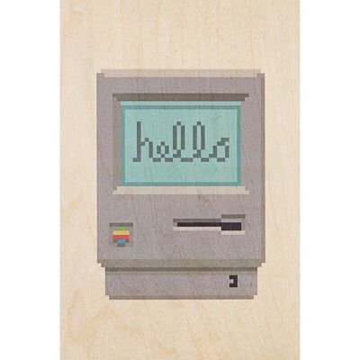 Postal de madera - hello 80's mac bis