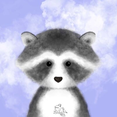Raccoon blue background