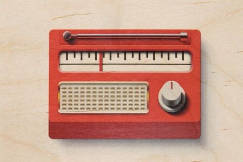 Carte postale en bois - music icons radio