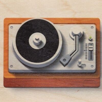 wooden postcard - music icons turntable bis