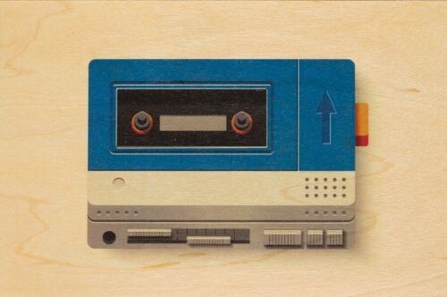 Carte postale en bois - music icons walkman