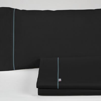estelia - juego de sábanas liso color negro - cama de 200 (4 piezas) -50% algodón / 50% poliéster - 144 hilos. gramage: 115