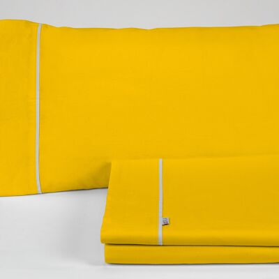 estelia - juego de sábanas liso color mostaza - cama de 90 (3 piezas) - 50% algodón / 50% poliéster - 144 hilos. gramage: 115