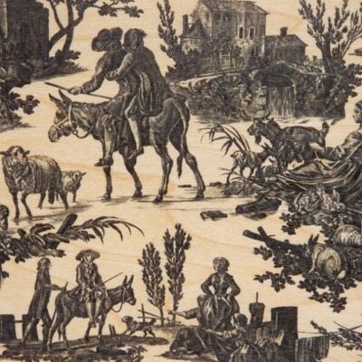 Wooden postcard - toile de jouy meunier noir