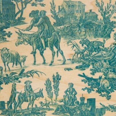 Postal de madera - toile de jouy meunier green bis