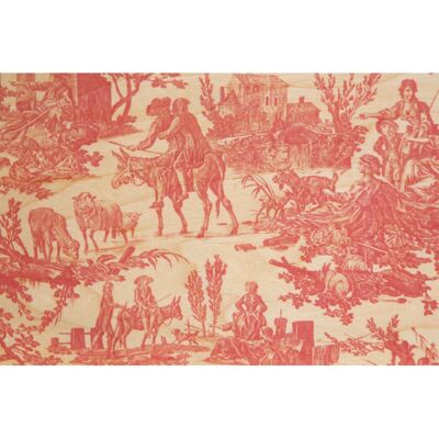 Carte postale en bois - toile de jouy meunier rouge bis