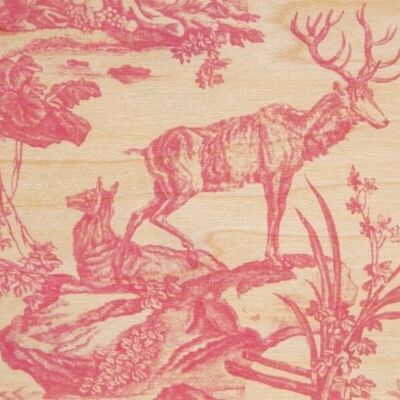 Carte postale en bois - toile de jouy 4 parties cerf