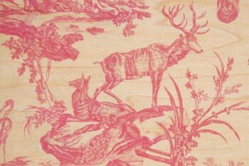 Carte postale en bois - toile de jouy 4 parties cerf