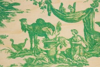 Carte postale en bois - toile de jouy 4 parties dromadaire