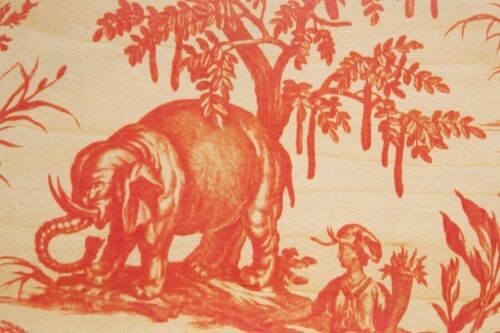 Carte postale en bois - toile de jouy 4 parties éléphant