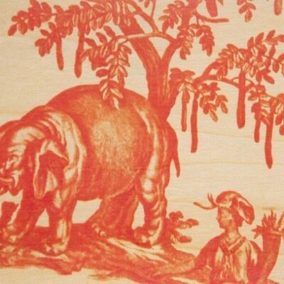 Wooden postcard - toile de jouy 4 parts elephant