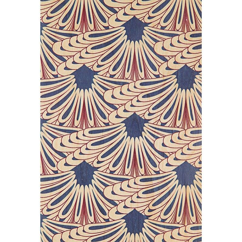 Hölzerne Postkarte - Art Deco blaue Federn