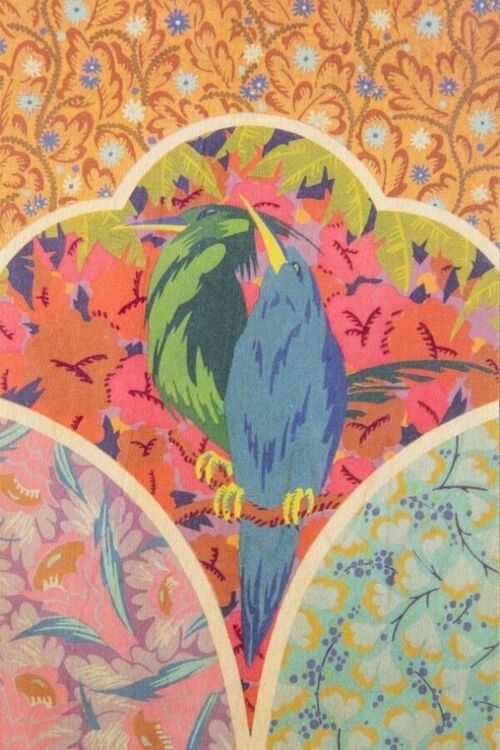 Carte postale en bois - bnf motifs oiseau vert et bleu