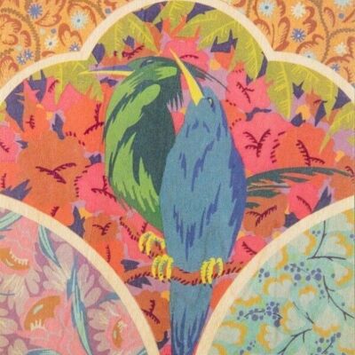 Postal de madera - patrones de pájaros verdes y azules bnf