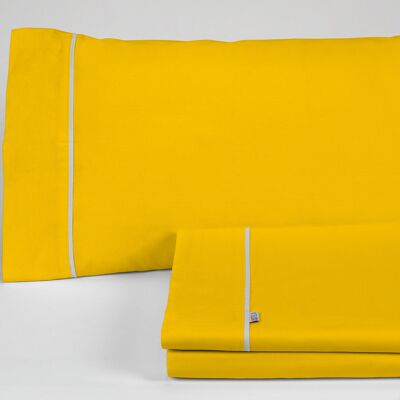estelia - juego de sábanas liso color mostaza - cama de 150 (4 piezas) - 50% algodón / 50% poliéster - 144 hilos. gramage: 115
