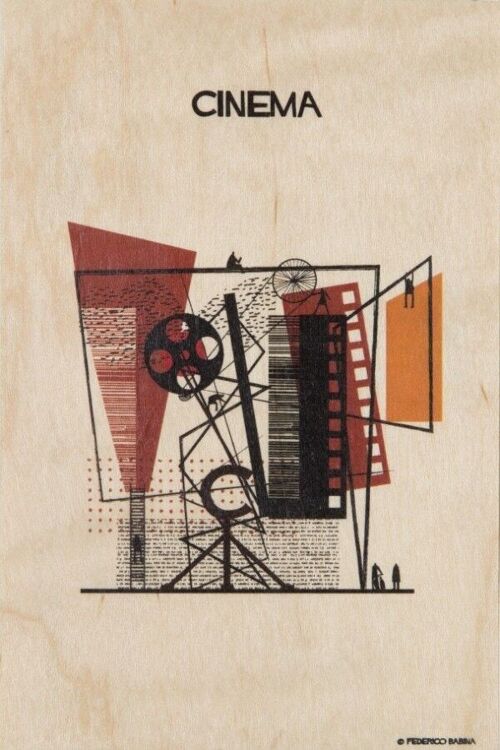 Carte postale en bois - artitecture cinema