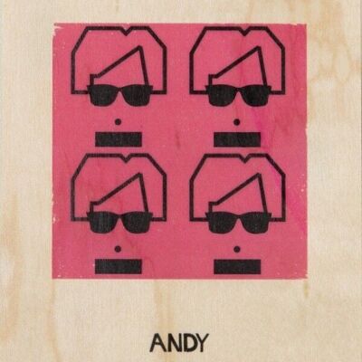 Postkarte aus Holz - Porträt von Andy