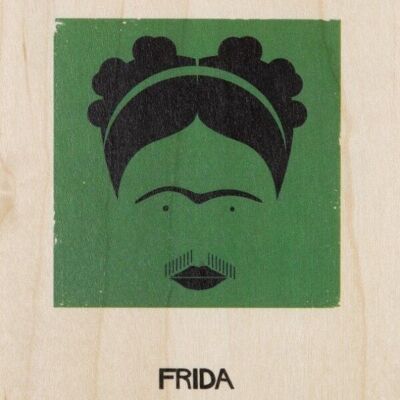 Postkarte aus Holz - Porträt Frida