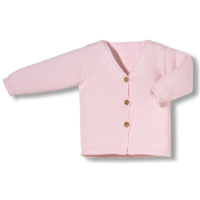 newborn long jacket with pink buttons