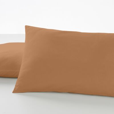 estelia - pack de dos fundas de almohada color marrón - 50x80 cm - 50% algodón / 50% poliéster - 144 hilos - cierre en tapa y solapa. gramage: 115