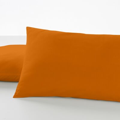 estelia - pack de dos fundas de almohada color ocre - 50x80 cm - 50% algodón / 50% poliéster - 144 hilos - cierre en tapa y solapa. gramage: 115