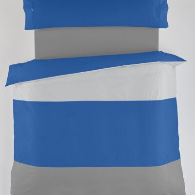 estelia - juego de funda nordica tricolor perla-azulón-plomo - cama de 150 (3 piezas) - 50% algodón/50% poliéster - 144 hilos. gramage: 115