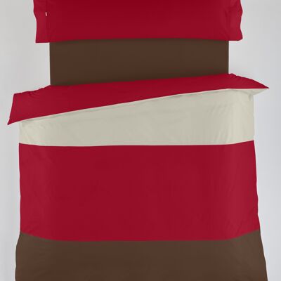 estelia - juego de funda nordica tricolor piedra-burdeos-café - cama de 150 (3 piezas) - 50% algodón/50% poliéster - 144 hilos. gramage: 115