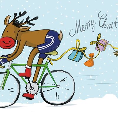 Folding card Christmas card reindeer with racing bike