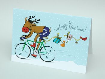 Carte pliante Carte de Noël renne avec vélo de course 2