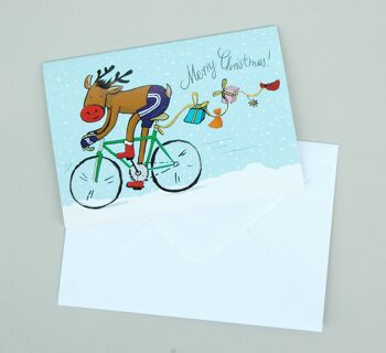 Carte pliante Carte de Noël renne avec vélo de course 3