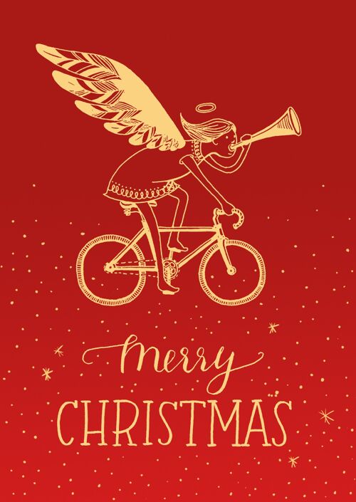Klappkarte Weihnachtskarte Engel auf Fahrrad
