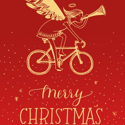 Klappkarte Weihnachtskarte Engel auf Fahrrad