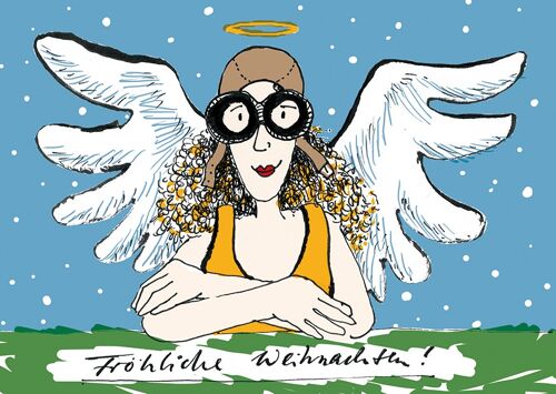 Klappkarte Weihnachtskarte Engel mit Fliegerkappe