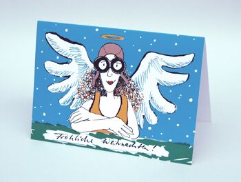 Carte dépliante Carte de Noël ange avec casquette aviateur 2